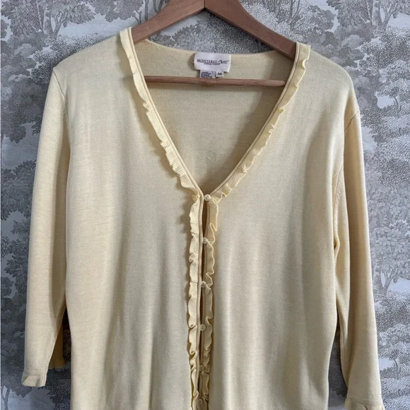 Vintage Silk cotton blend yellow ruffled cardigan - Picture 1 of 9